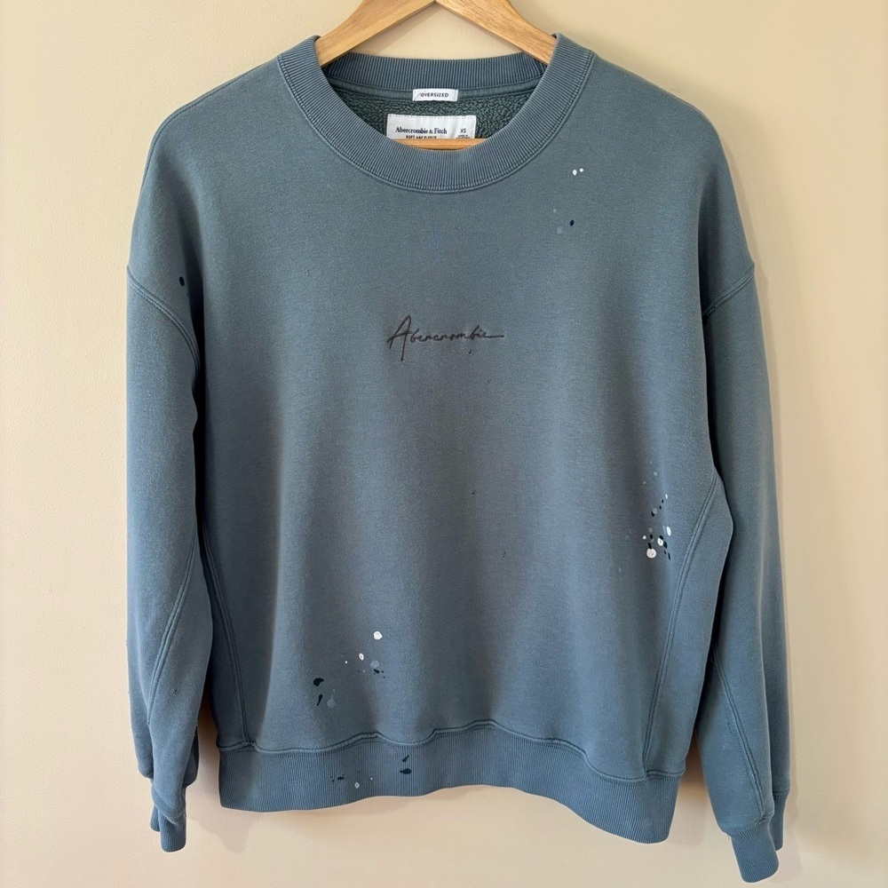 Abercrombie & Fitch| Cozy Oversized Seafoam Green Distressed Sweatshirt Sz XS